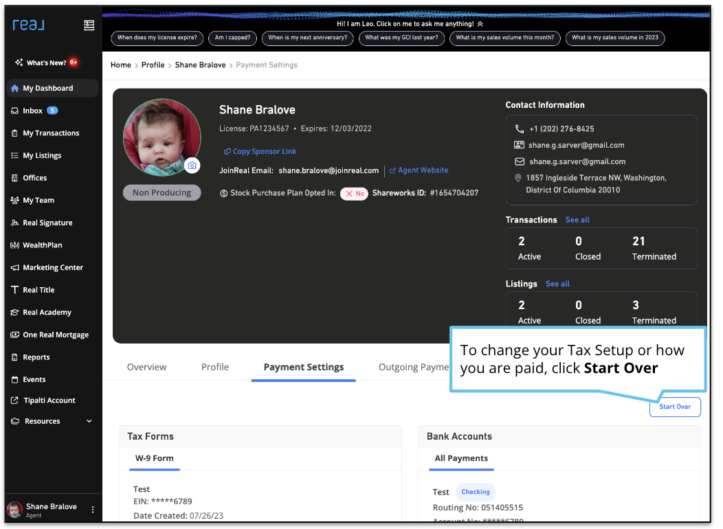 How do I change my tax information? Real
